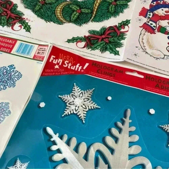 Vintage Christmas Window Decoration Reusable Static Sticker Clings Holo Lot of 7 - Picture 6 of 10